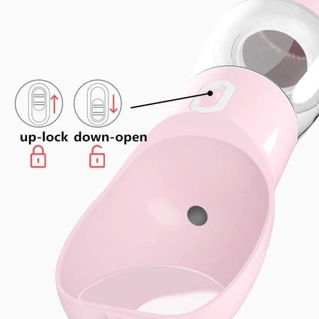 Portable Dog Water Bottle - Multifunctional Outdoor Pet Dispenser for Walking Traveling Hiking Dog&Cat Drinking Bottle and Dish Bowl -Pink