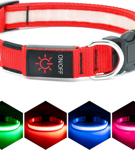 LED Dog Collar, Light up Dog Collar Adjustable USB Rechargeable Super Bright Safety Light Glowing Collars for Dogs