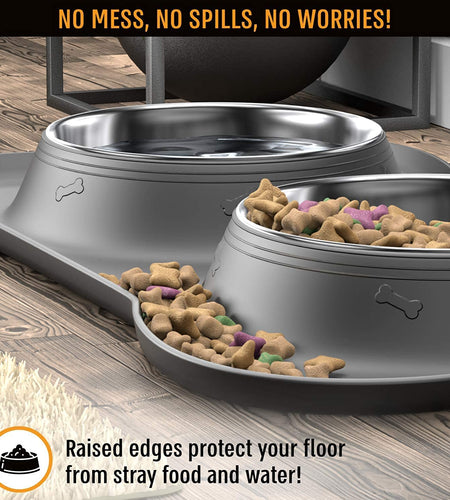 Dog Bowl Set, Stainless Steel No Spill Mess-Proof Food & Water Dog Food Bowls with Skid Resistant Silicone Mat, Dog Bowls Small Size Dog, Medium, & Large, Pet Puppy Bowls & Dog Dishes