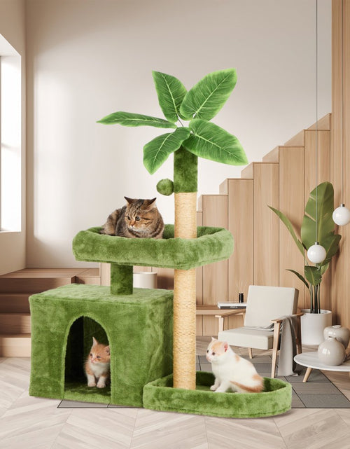 Load image into Gallery viewer, 31.5&quot; Cat Tree Cat Tower for Indoor Cats with Green Leaves, Cat Condo Cozy Plush Cat House with Hang Ball and Leaf Shape Design, Cat Furniture Pet House with Cat Scratching Posts,Beige
