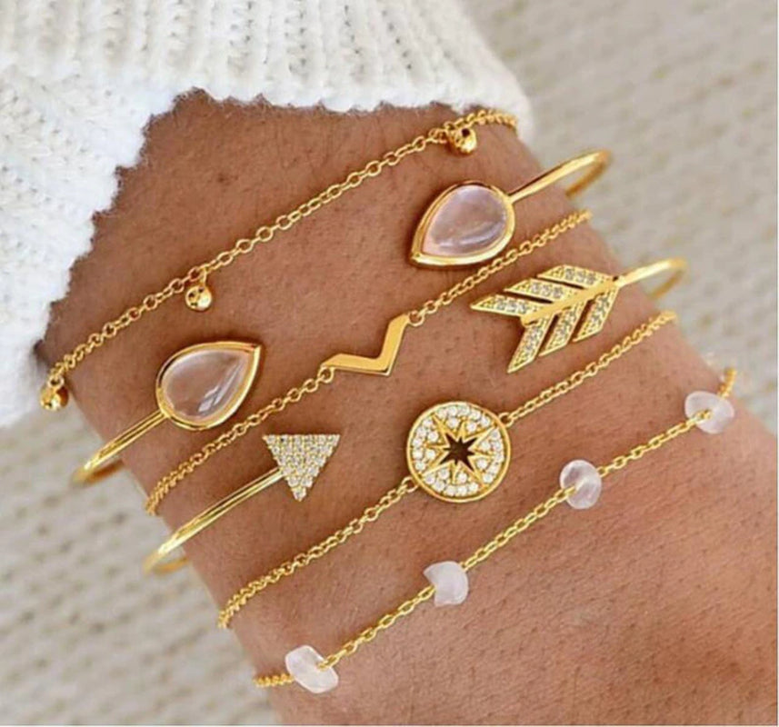 Bohemian Bracelet Set for Women Shell Star Map Pineapple Heart Natural Stone Beads Chains Bangle Boho Jewelry