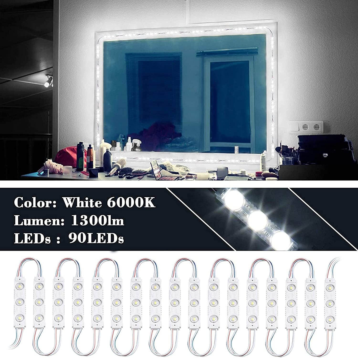 LED Vanity Mirror Light, Dimmable Hollywood Style 13Ft(4M) Ultra Bright White Lights, with RF Remote, for Full Body Mirror, Makeup Vanity Table & Bathroom (Mirror Not Include)