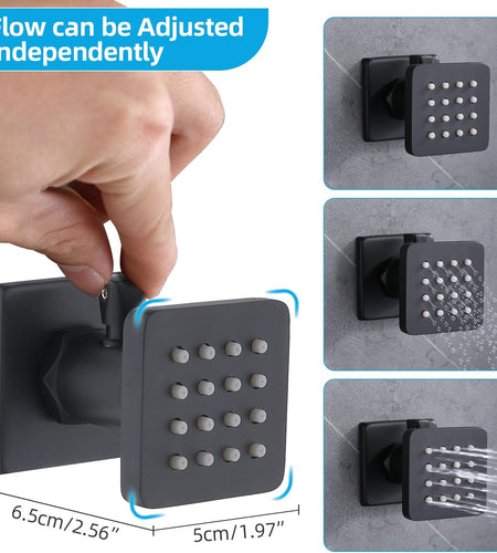 (NEW) Rain Shower Jet System Body Spray with On-Off Switch,  Matte Black 12Inch Ceiling Shower Faucet