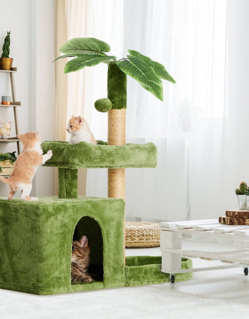 Load image into Gallery viewer, 31.5&quot; Cat Tree Cat Tower for Indoor Cats with Green Leaves, Cat Condo Cozy Plush Cat House with Hang Ball and Leaf Shape Design, Cat Furniture Pet House with Cat Scratching Posts,Beige
