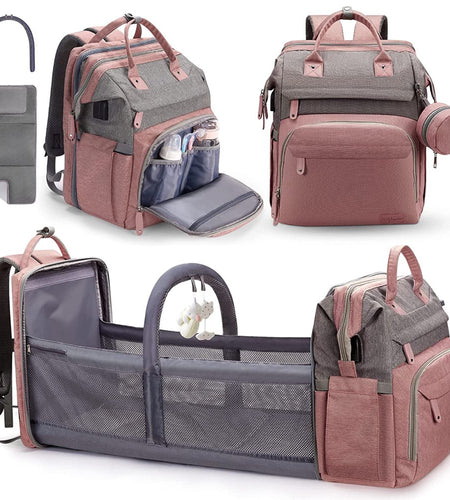 Baby Diaper Bag Backpack, Diaper Changing Station,Waterproof Changing Pad, Pacifier Case Black Color