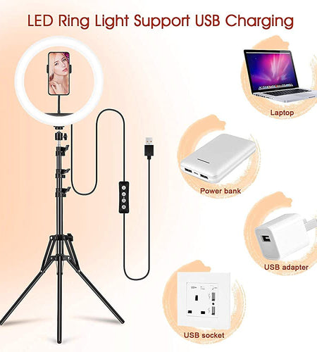 13" LED RGB Selfie Ring Light W/ Mini & Extendable Tripod Stand & Phone Holder 10 Brightness Level 26 Light Modes Dimmable Ringlight for Beauty Makeup Live Streaming Youtube Video Photography Shooting