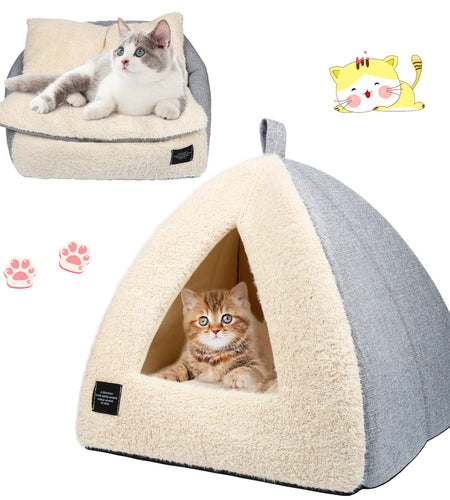 Cat Bed for Indoor Cats - Pet Cave Bed Cat Cave Bed Cat House Cat Tent with Removable Washable Cushioned Pillow, Soft and Self Warming Kitten Beds & Furniture, Pet Bed