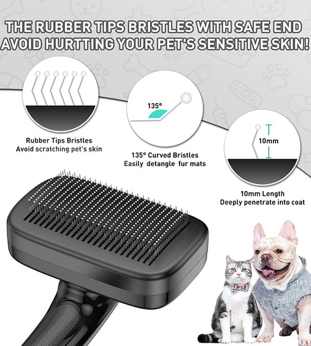 Dogs Cats Self Cleaning Slicker Brush for Shedding and Grooming Long Short Hair, Pain-Free Removes Loose Undercoat, Tangles, Knots with Massage Particles for Small Medium Large for All Hair Types