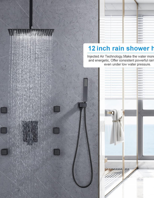 Load image into Gallery viewer, (NEW) Rain Shower Jet System Body Spray with On-Off Switch,  Matte Black 12Inch Ceiling Shower Faucet
