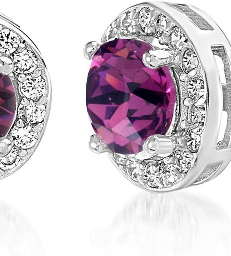 Women’S Birth Stone Earrings – 925 Sterling Silver Halo Crystal Stud Earrings