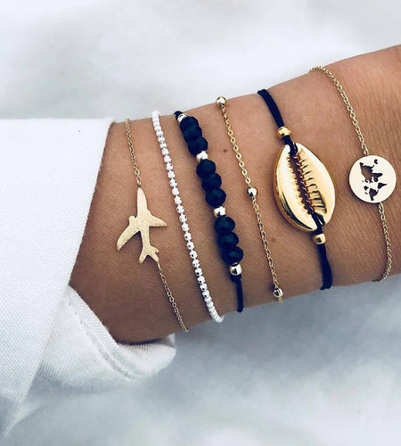 Bohemian Bracelet Set for Women Shell Star Map Pineapple Heart Natural Stone Beads Chains Bangle Boho Jewelry