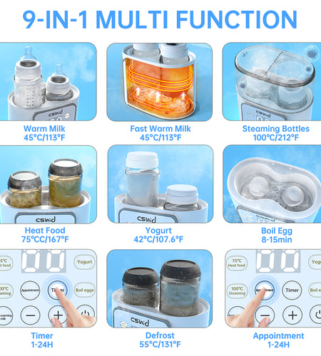 Baby Bottle Warmer, 9-In-1 Fast Milk Warmer Babies Food Heater & Defrost