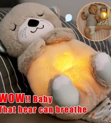 Baby Breathing Bear Baby Soothing Otter Plush Doll Toy Baby Kids Soothing Music Sleeping Companion Sound and Light Doll Toy Gift