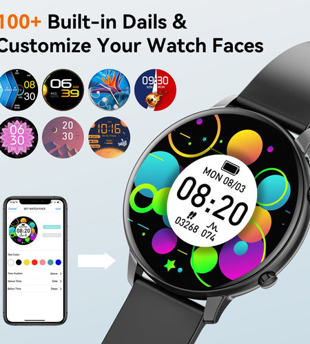 Smart Watch for Men Women 1.39 Inch Touch Screen Fitness Watch with Sports Tracker, Sports Smart Watch for Android Ios (Black)