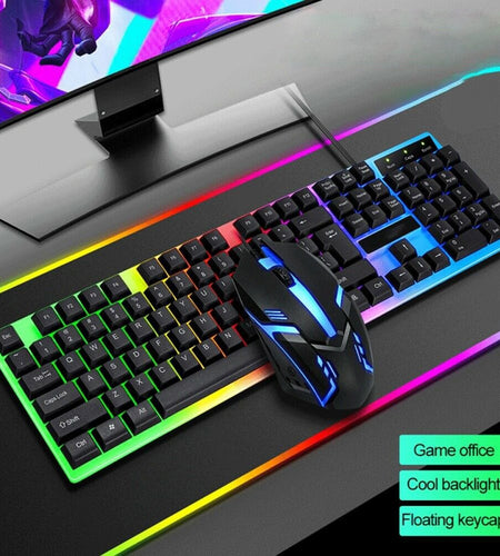 Rainbow Wired Gaming Keyboard and Mouse Combo, RGB Backlit Keyboard with 104 Key, USB Illuminated Gaming Mouse Set for Computer PC Gamer Laptop