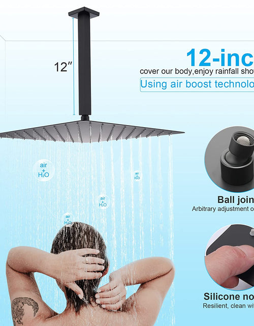 Load image into Gallery viewer, (NEW) Rain Shower Jet System Body Spray with On-Off Switch,  Matte Black 12Inch Ceiling Shower Faucet
