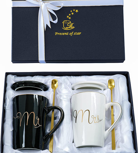 Mr and Mrs Coffee Mugs Set - Unique Wedding Gifts for Bride and Groom - His and Hers Anniversary Present Husband and Wife -Engagement Gifts for Him Her for Parents for Valentine'S Day