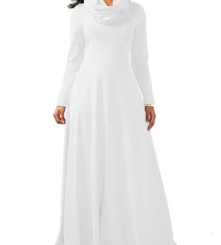 Autumn Winter Women Warm Scarf Neck Dress Casual Long Sleeve Vintage Pocket Maxi Dress Female Solid Long Dress