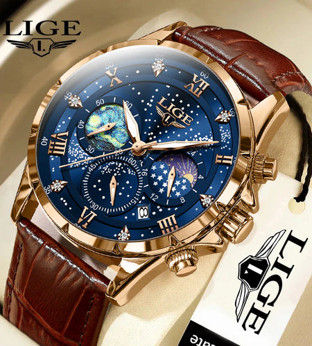 LIGE Men Watches Casual Sport Watch Men Luxury Waterproof Date Luminous Chronograph Wristwatch Male Quartz Watches Leather Clock