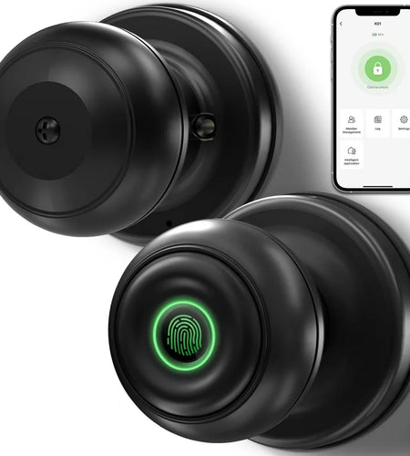 Smart Door Lock, Fingerprint Door Lock Smart Lock Biometric Door Lock Fingerprint Door Knob with App Control, Suitable for Bedrooms,Cloakroom,Apartments Offices,Hotels, Black