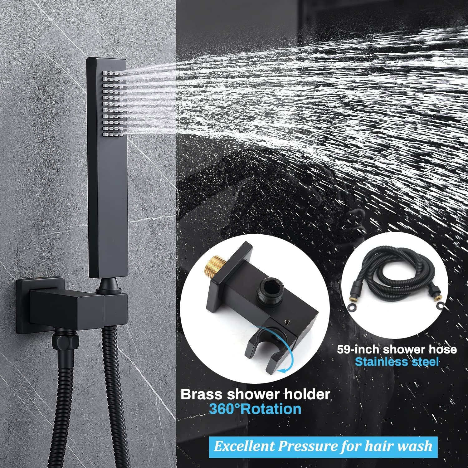 (NEW) Rain Shower Jet System Body Spray with On-Off Switch,  Matte Black 12Inch Ceiling Shower Faucet