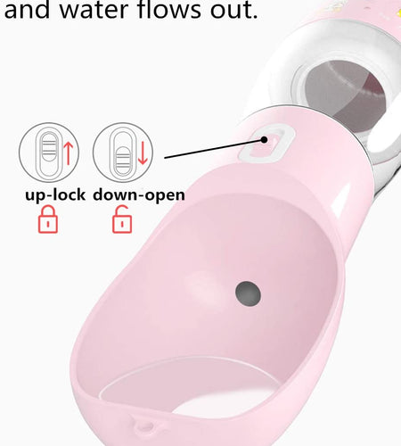 Portable Dog Water Bottle - Multifunctional Outdoor Pet Dispenser for Walking Traveling Hiking Dog&Cat Drinking Bottle and Dish Bowl -Pink