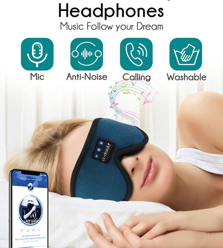 Sleeping Headphones Eye Mask, Sleep Mask with Bluetooth Headphones 3D Eye Mask Wireless Music Cotton Sleep Cover for Side Sleepers Nap Insomnia Air Travel Meditation Gifts for Unisex