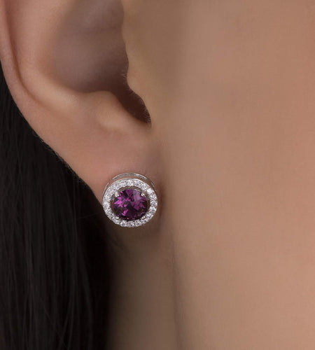 Women’S Birth Stone Earrings – 925 Sterling Silver Halo Crystal Stud Earrings