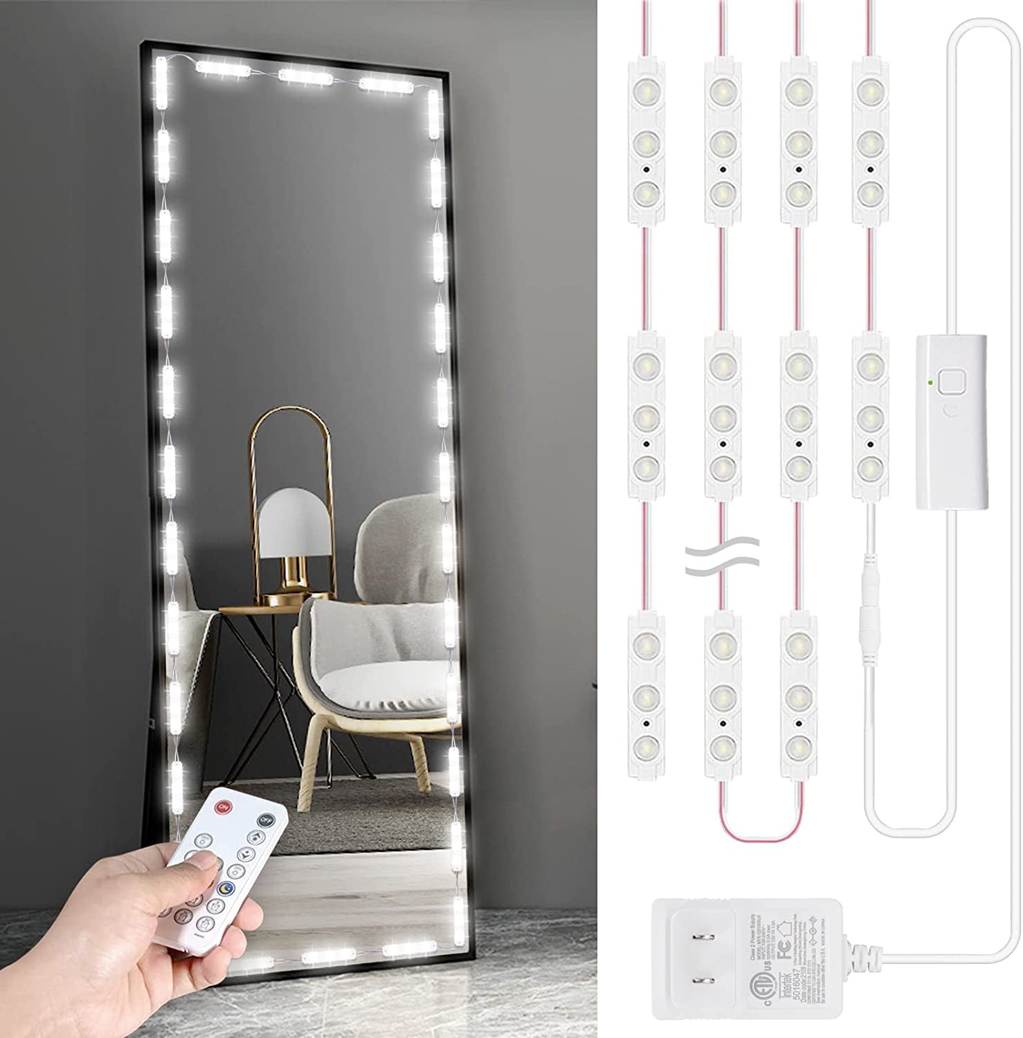 LED Vanity Mirror Light, Dimmable Hollywood Style 13Ft(4M) Ultra Bright White Lights, with RF Remote, for Full Body Mirror, Makeup Vanity Table & Bathroom (Mirror Not Include)