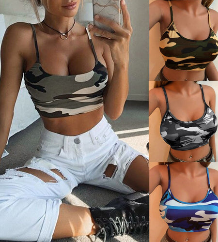 New Camouflage Crop Top Women Sexy Bustier Tops Blackless Padded Cropped Casual Satin Black Croptops Clothes 2023 Summer Vests
