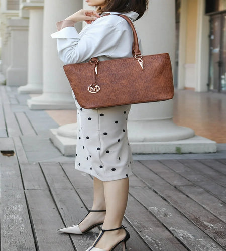 Vegan Leather Women'S Tote Bag, Small Tote Handbag, Pouch Purse & Wristlet Wallet Bag 4 Pcs Set by Mia K - Rose Pink