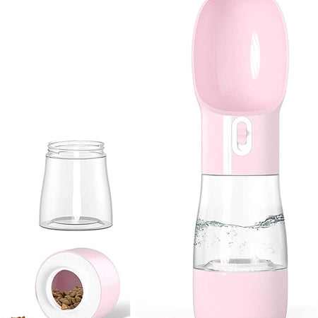 Portable Dog Water Bottle - Multifunctional Outdoor Pet Dispenser for Walking Traveling Hiking Dog&Cat Drinking Bottle and Dish Bowl -Pink