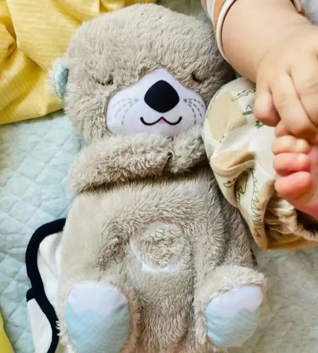 Baby Breathing Bear Baby Soothing Otter Plush Doll Toy Baby Kids Soothing Music Sleeping Companion Sound and Light Doll Toy Gift