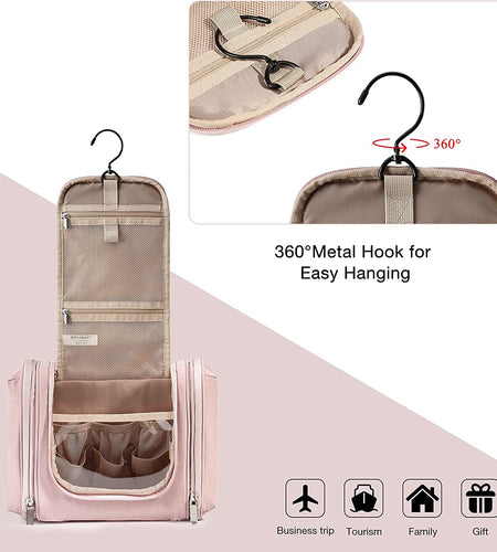 Toiletry Bag for Women, Travel Toiletry Organizer with Hanging Hook, Water-Resistant Cosmetic Makeup Bag Travel Organizer for Shampoo, Full-Size Container, Toiletries, Pink-Medium