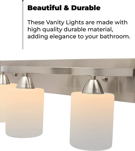 | Bathroom Vanity Light Bar | Interior Bathroom Lighting Fixtures with Modern Glass Shade | Bathroom Lights over Mirror | (Brushed Nickel, 3 Lights, E26 100W LED, Bulbs Not Included)