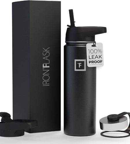 Sports Water Bottle - 22 Oz, 3 Lids (Straw Lid), Leak Proof, Vacuum Insulated Stainless Steel, Double Walled, Thermo Mug, Metal Canteen