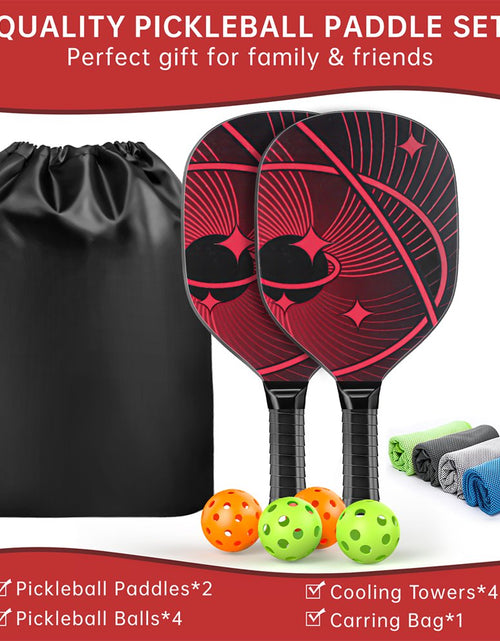 Load image into Gallery viewer, Pickleball Paddles, Pickle Ball Set with 2 Premium Wood Pickleball Paddles USAPA Approved, 4 Cooling Towels &amp; Carring Bag, Ergonomic Cushion Grip, 2 Outdoor Balls 2 Indoor Balls for Men Women, Red
