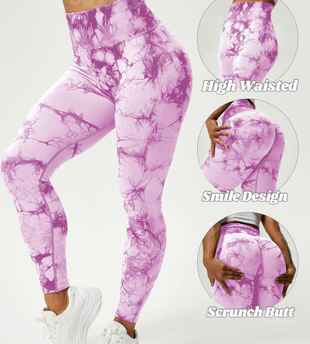 Tie Dye Seamless Leggings for Women High Waist Yoga Pants, Scrunch Butt Lifting Elastic Tights