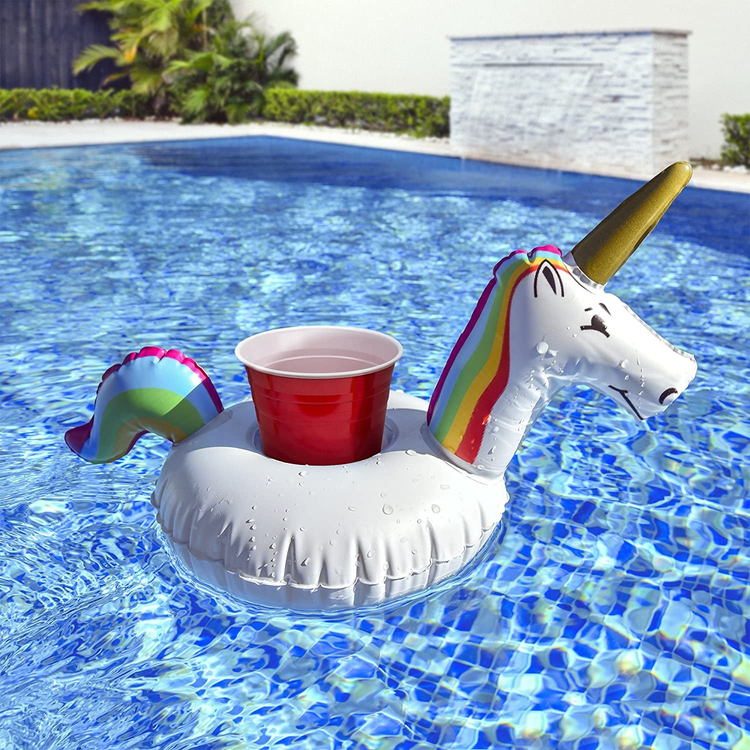 Giant Inflatable Pool Floats - Choose Unicorn, Dragon, Flamingo, Swan, or Bull - Includes Drink Float