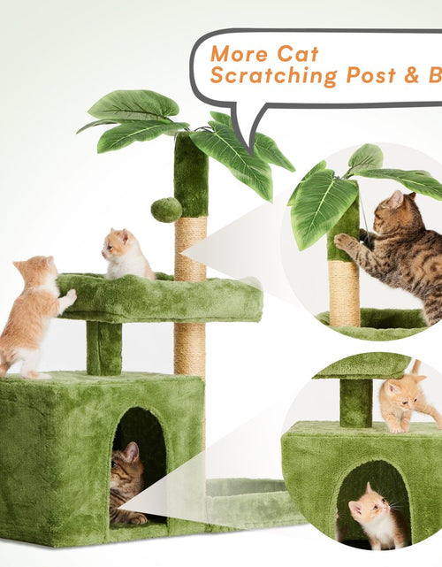 Load image into Gallery viewer, 31.5&quot; Cat Tree Cat Tower for Indoor Cats with Green Leaves, Cat Condo Cozy Plush Cat House with Hang Ball and Leaf Shape Design, Cat Furniture Pet House with Cat Scratching Posts,Beige
