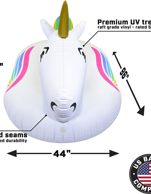 Load image into Gallery viewer, Giant Inflatable Pool Floats - Choose Unicorn, Dragon, Flamingo, Swan, or Bull - Includes Drink Float
