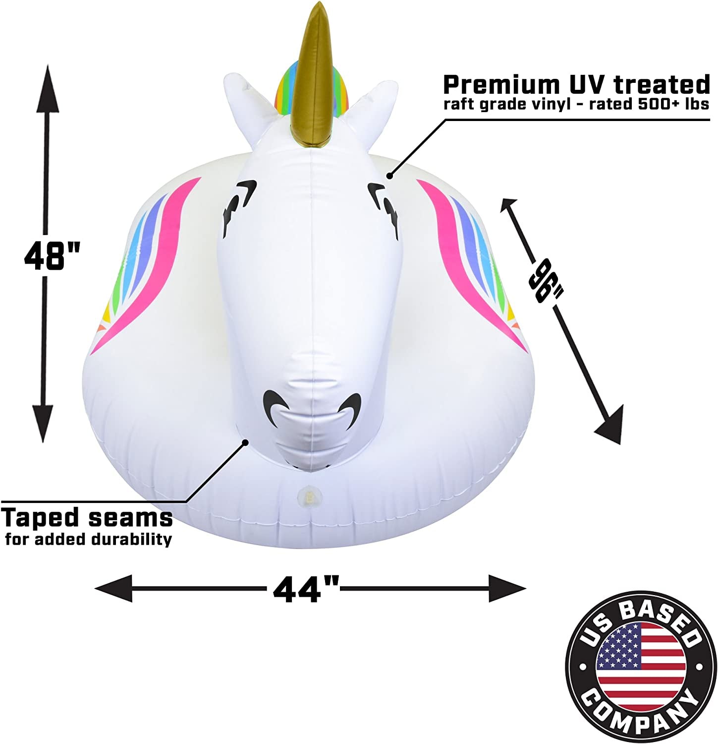 Giant Inflatable Pool Floats - Choose Unicorn, Dragon, Flamingo, Swan, or Bull - Includes Drink Float