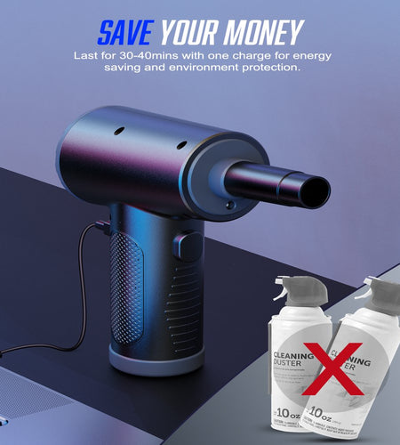 Compressed Air Duster - 91000RPM Electric Air Duster Cleaner, 3 Adjustable Speed Air Duster for Keyboard and Computer, Rechargeable Electric Cordless Duster for Deep Cleaning, Fast Inflation