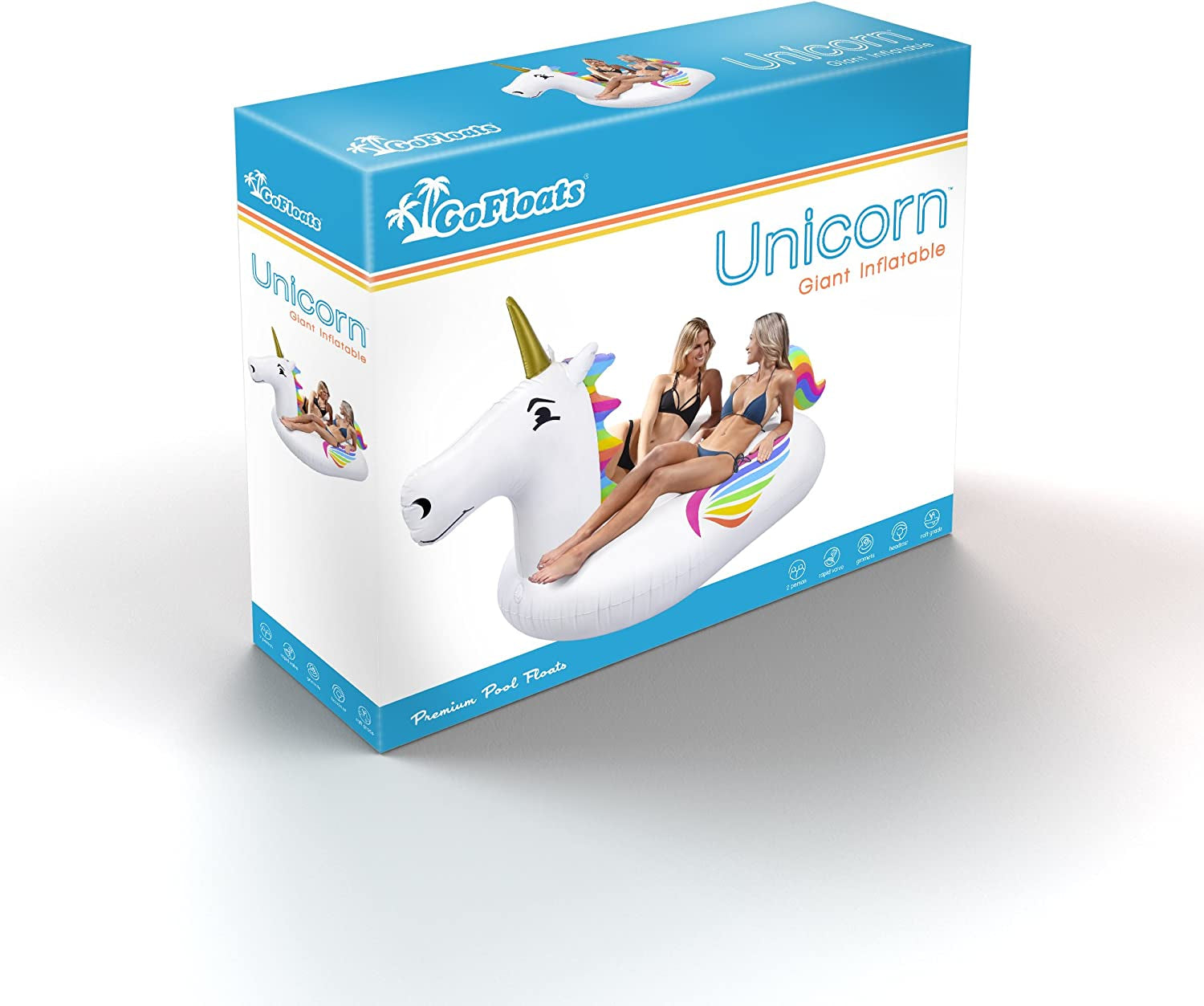 Giant Inflatable Pool Floats - Choose Unicorn, Dragon, Flamingo, Swan, or Bull - Includes Drink Float