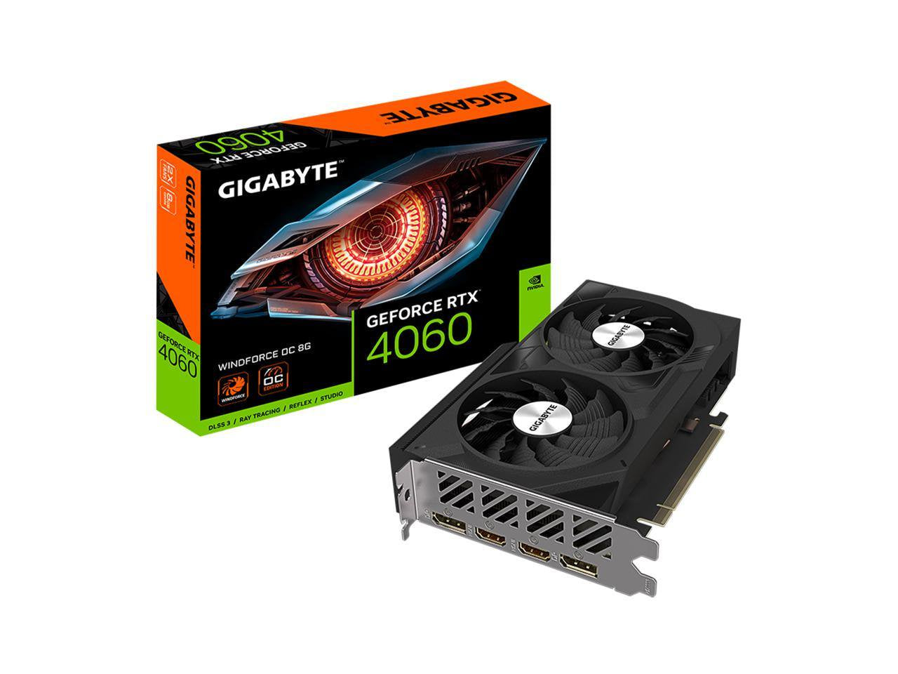 Geforce RTX 4060 WINDFORCE OC 8G Graphics Card, 2X WINDFORCE Fans, 8GB 128-Bit GDDR6, GV-N4060WF2OC-8GD Video Card