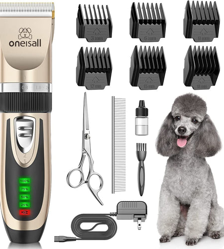 Dog Clippers Low Noise, 2-Speed Quiet Dog Grooming Kit Rechargeable Cordless Pet Hair Clipper Trimmer Shaver for Small and Large Dogs Cats Animals (Gold)