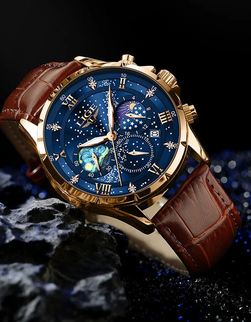 Load image into Gallery viewer, LIGE Men Watches Casual Sport Watch Men Luxury Waterproof Date Luminous Chronograph Wristwatch Male Quartz Watches Leather Clock
