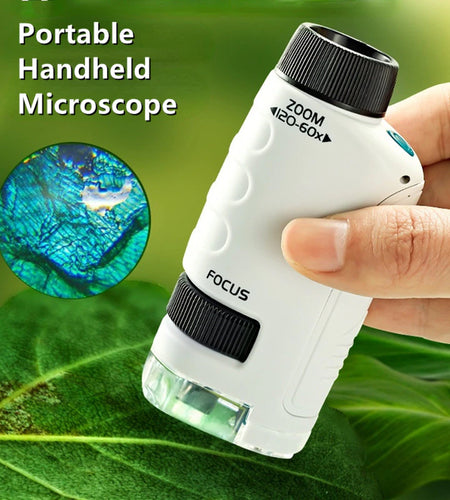 Pocket Microscope Kids Science Toy Kit 60-120X Educational Mini Handheld Microscope with LED Light Outdoor Children Stem Toy